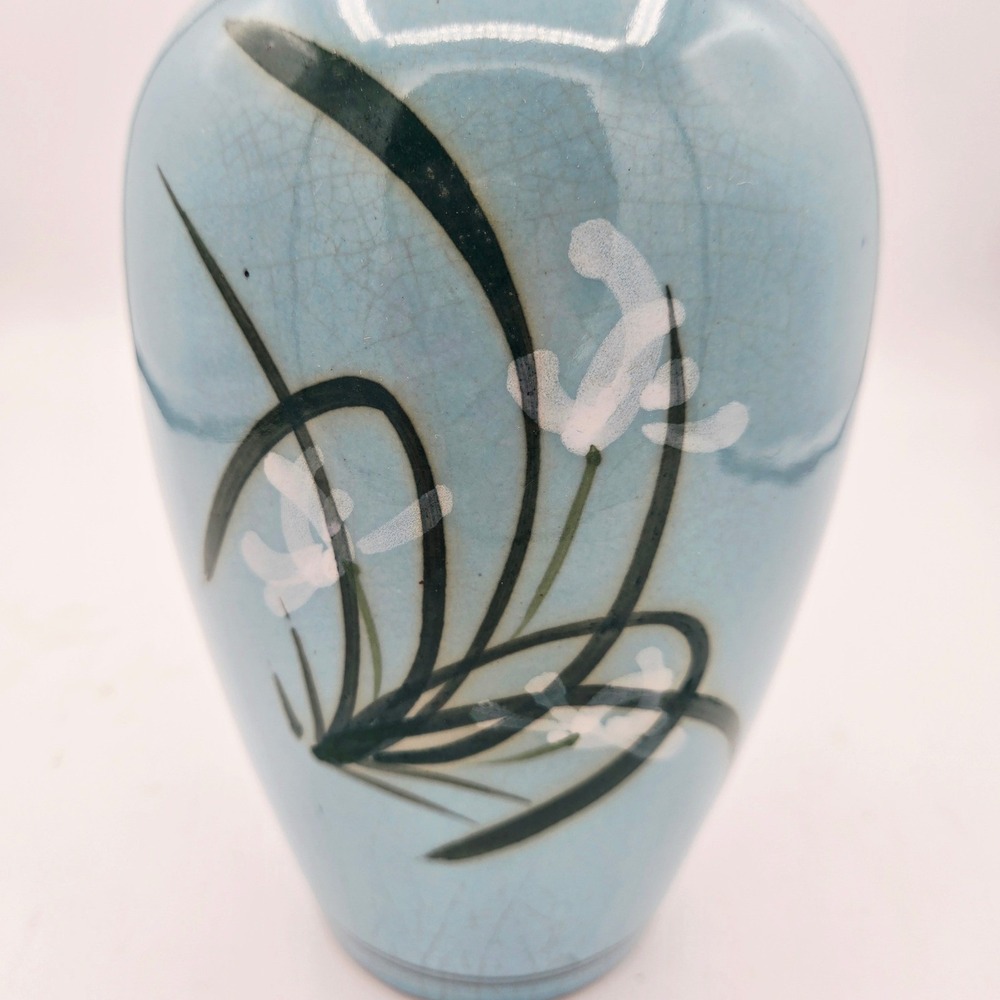 Blue Ceramic Vase Floral Painted Bud Vase Home Decor Table Centerpiece